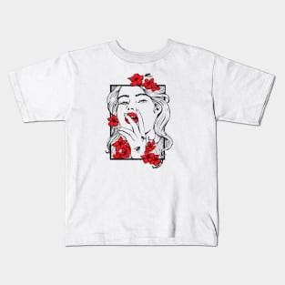 Red Cherry Blossoms Kids T-Shirt